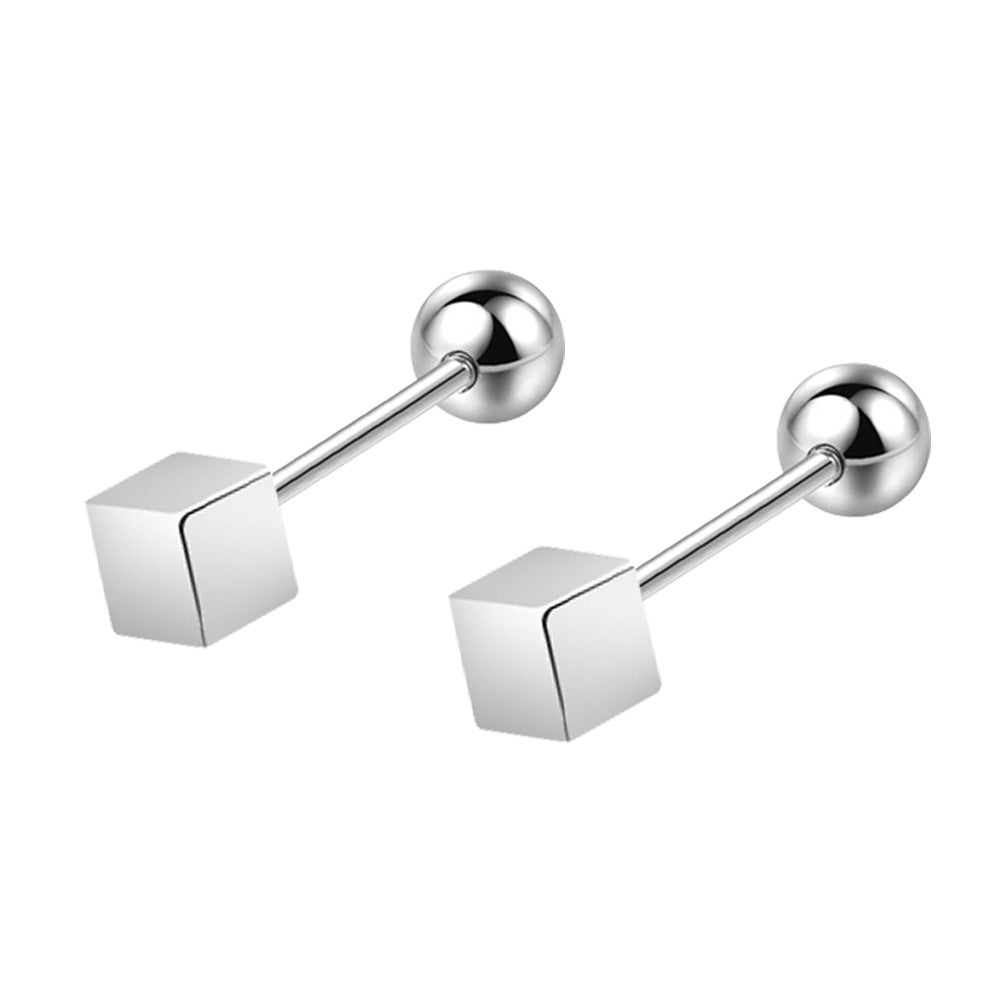 Geometric Dumbbell Romantic Stud Earrings Female Personality Ning Screw Small Ear Rings