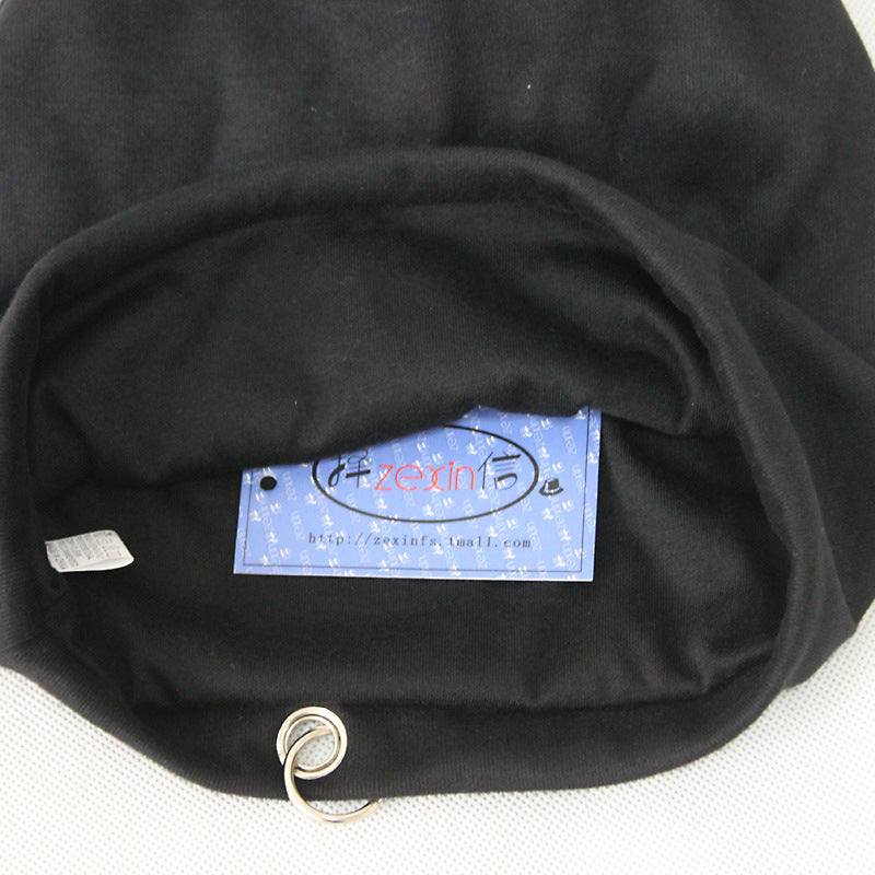 Thin Solid Color Knitted Hat Silver Hoop