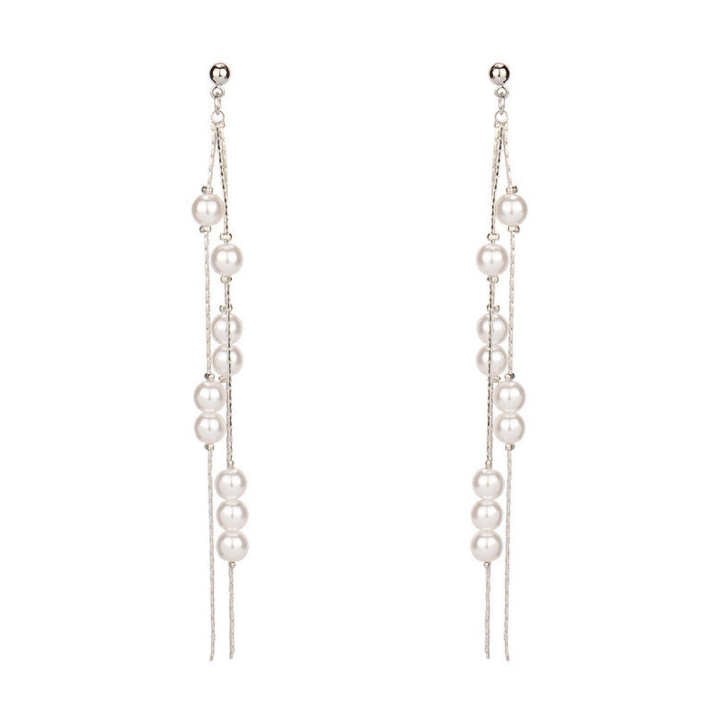 Temperamental Fairy Long Pearl Tassel Earrings High-grade Slimming