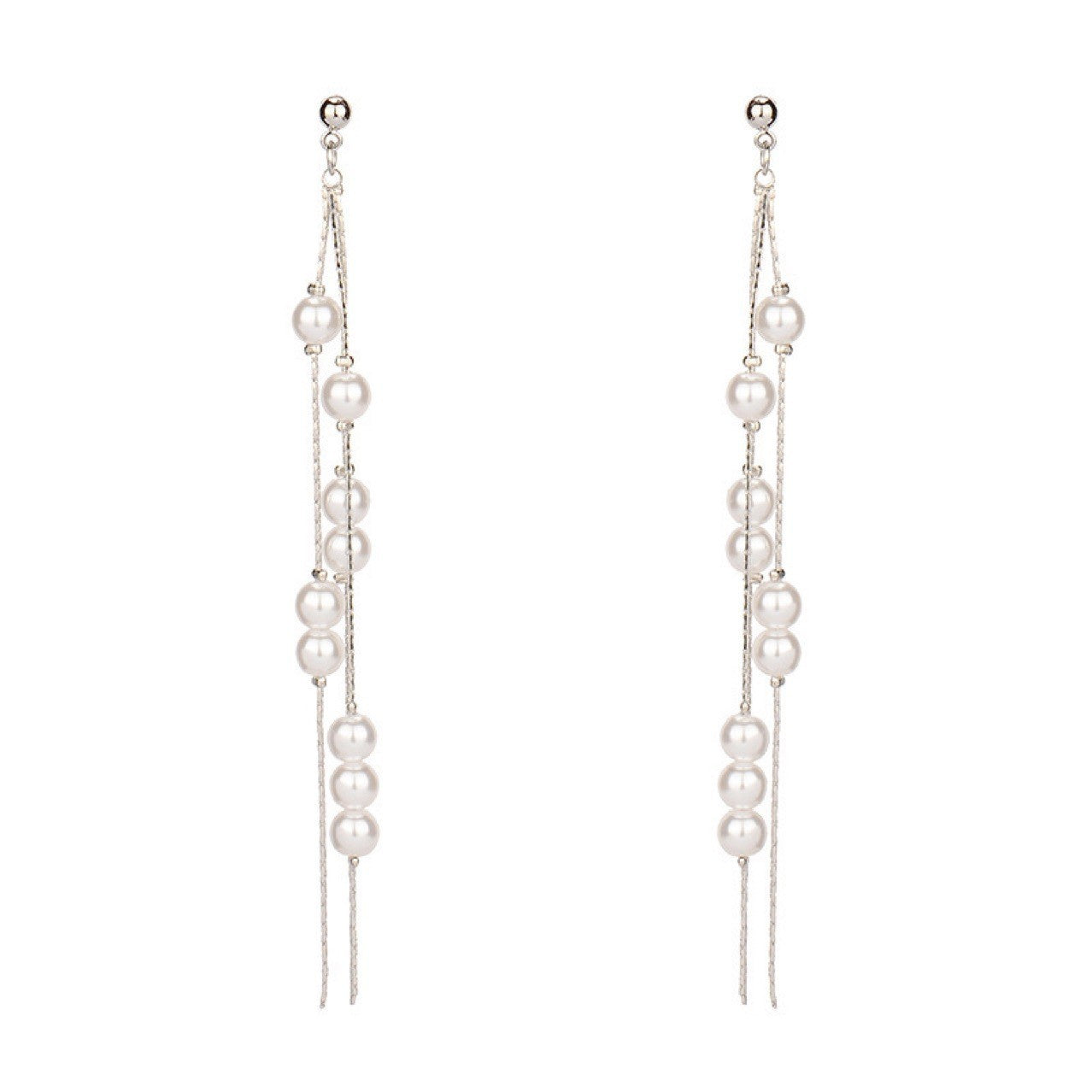 Temperamental Fairy Long Pearl Tassel Earrings High-grade Slimming