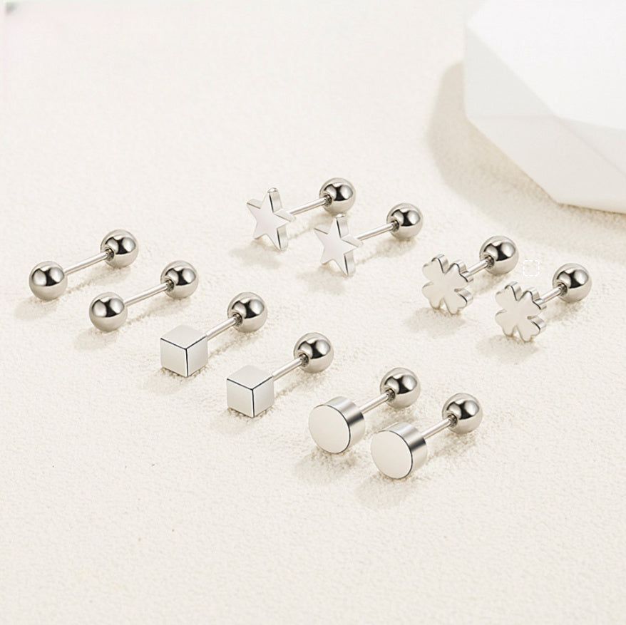 Geometric Dumbbell Romantic Stud Earrings Female Personality Ning Screw Small Ear Rings