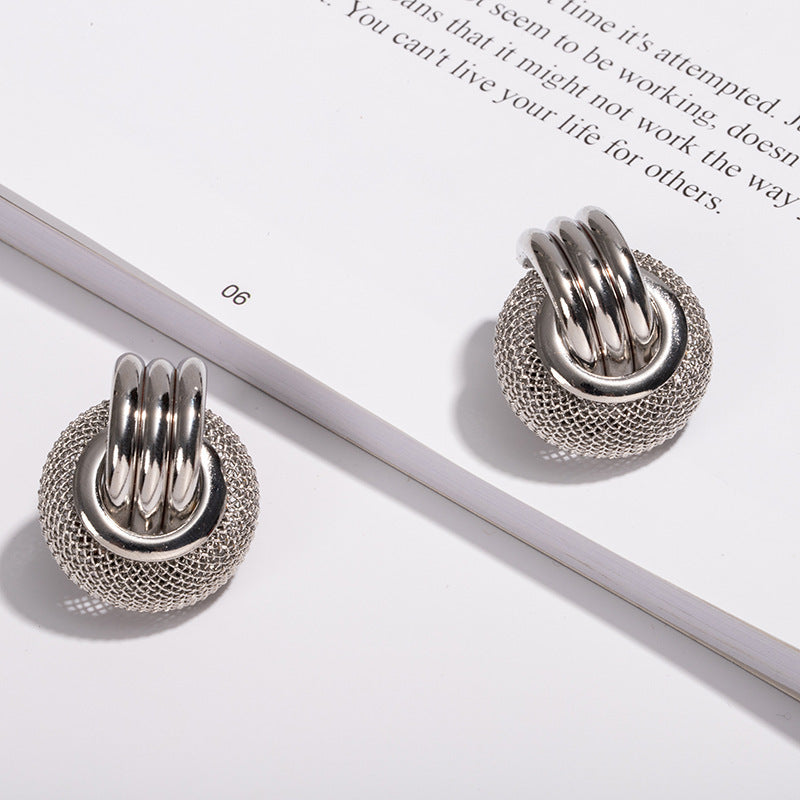 European And American Grid Ring Personality Trendy Earrings