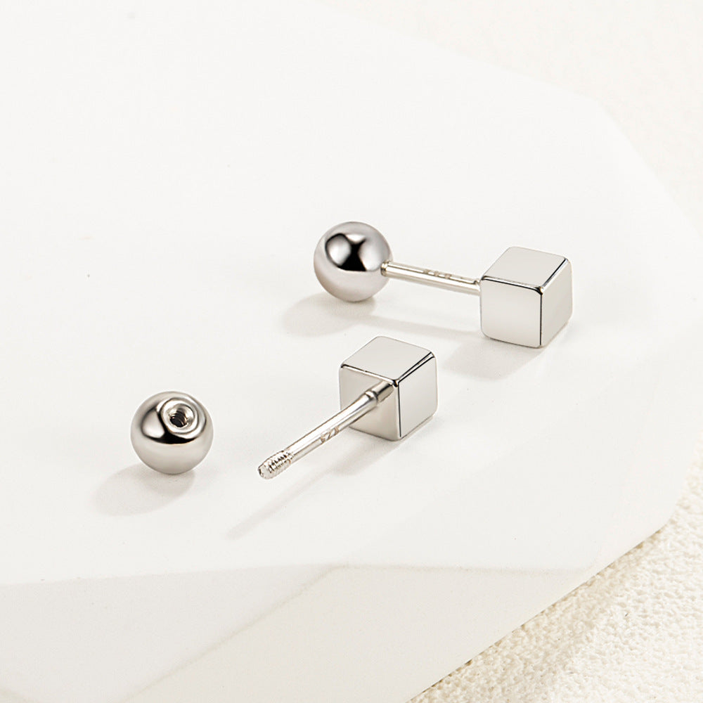 Geometric Dumbbell Romantic Stud Earrings Female Personality Ning Screw Small Ear Rings